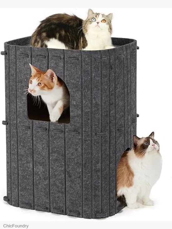 Other - Large 2-Storey Cat House Condo, Felt Cat Bed Cave Tunnel, Multi-Cat Hideaway